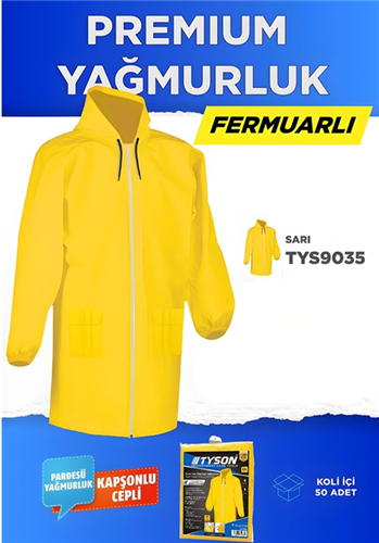 TYSON PREMİUM YAĞMURLUK SARI (FERMUARLI)